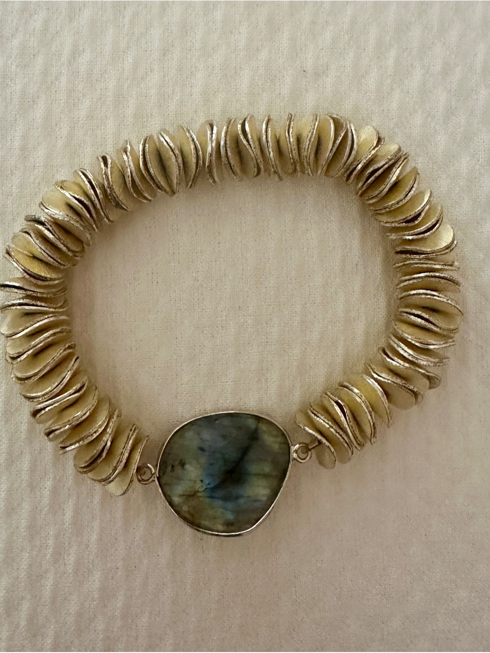 Gold Statement Bracelet With Large Gray-Green Stone